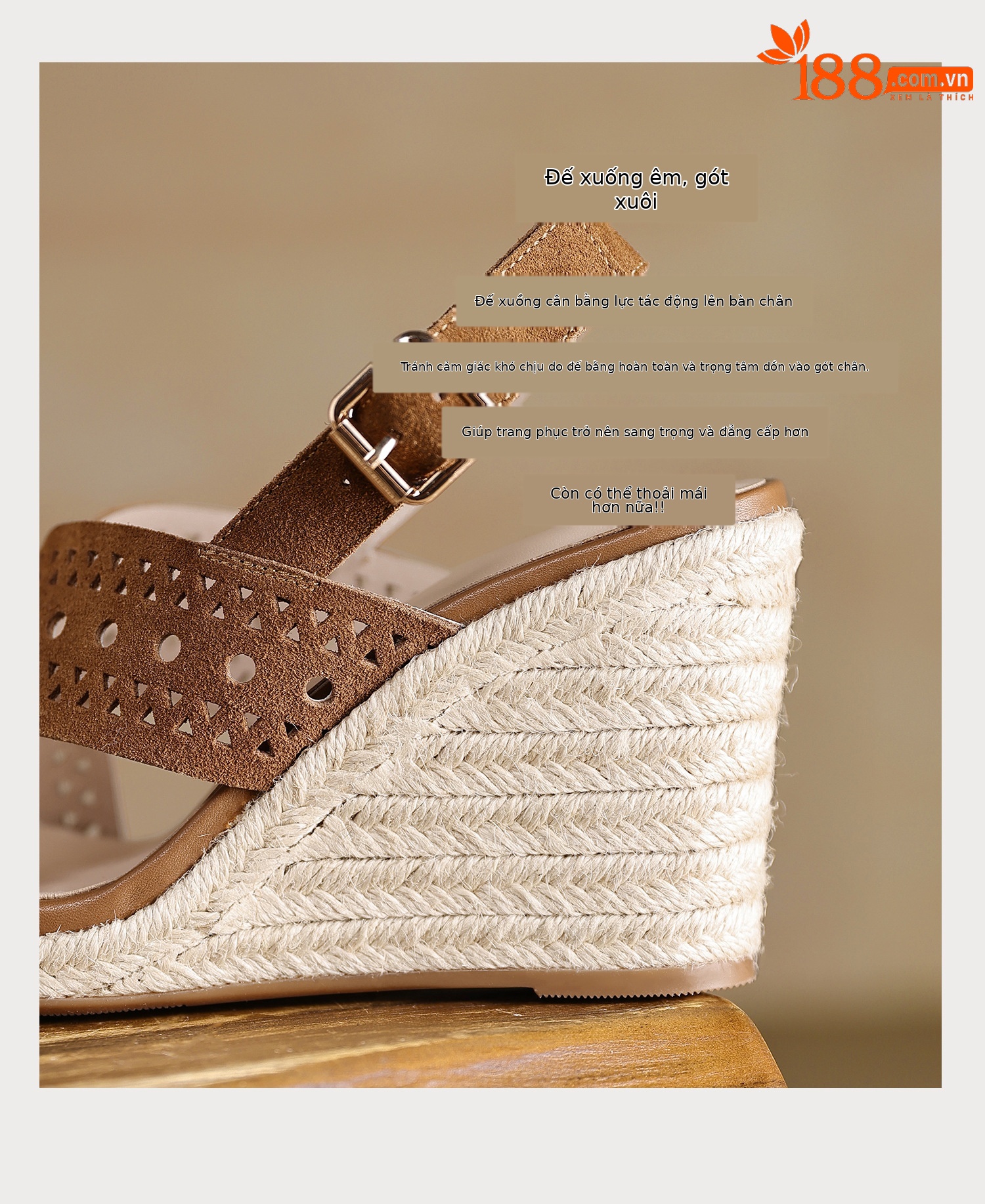 Sandal cao gót nữ quai chéo hở mũi đế xuồng bện rơm gót 8 cm — màu nâu, màu đen chi tiết 5