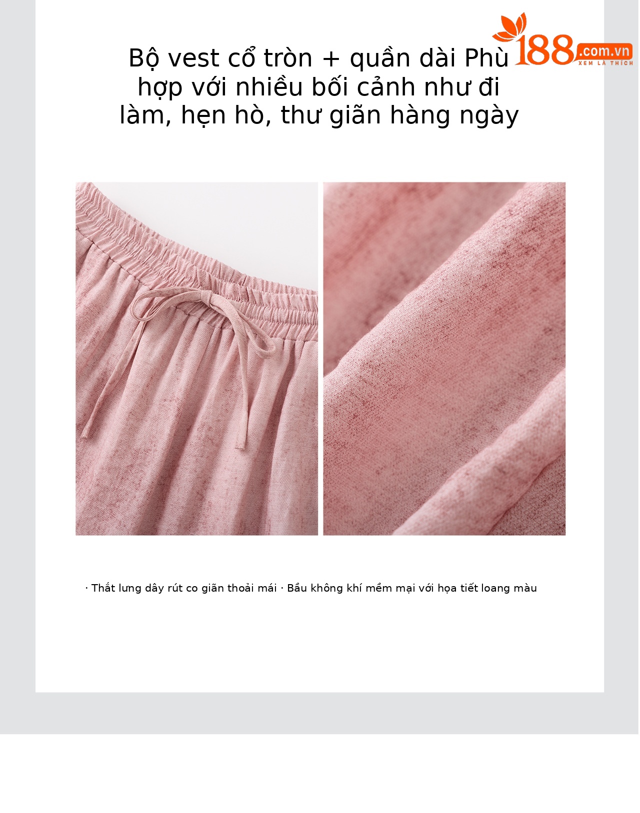 Bộ áo len cổ chữ V kết hợp quần ống rộng nữ phong cách Pháp mùa hè — màu hồng chi tiết 9
