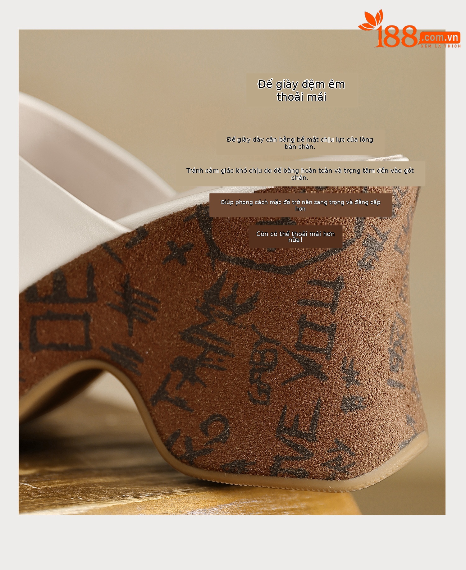 Dép sandal nữ quai chữ V đế xuồng cao phong cách Bohemian, chất liệu da thật, mũi hở, đế dày êm chân — màu đen, màu trắng ngà chi tiết 6