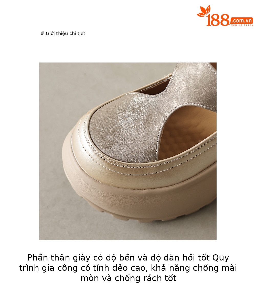 Giày Mary Jane nữ đế dày quai ngang mũi kín họa tiết rỗ — màu vàng, bạc chi tiết 5