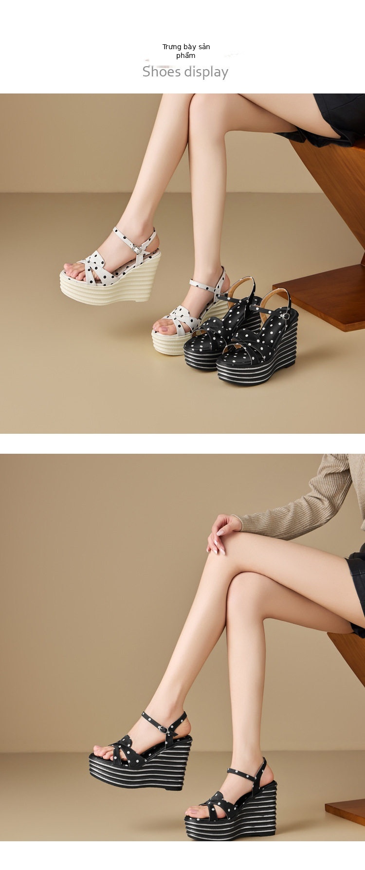 Sandal quai ngang nữ cao gót đế xuồng 12 cm phong cách Hàn Quốc — [Trắng], [Đen] chi tiết 2