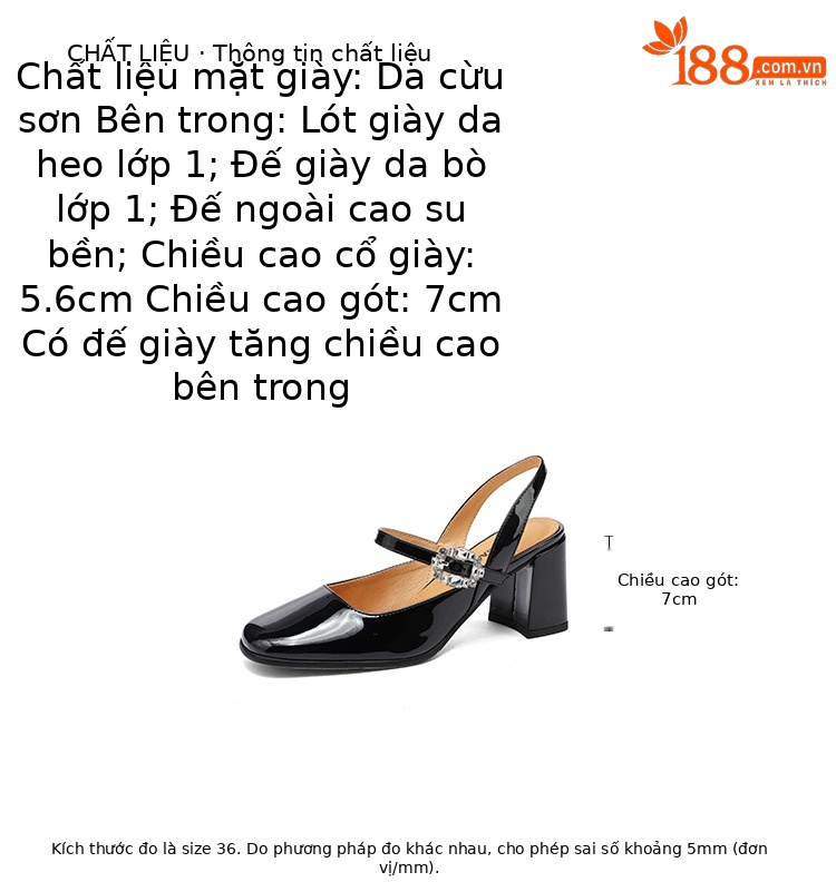 Giày sandal cao gót nữ quai ngang mũi tròn bít, gót 7 cm, phong cách Mary Jane — màu đen, Rượu vang đỏ, màu mơ, bạc chi tiết 2