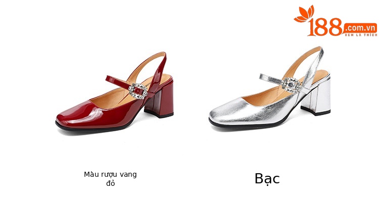 Giày sandal cao gót nữ quai ngang mũi tròn bít, gót 7 cm, phong cách Mary Jane — màu đen, Rượu vang đỏ, màu mơ, bạc chi tiết 3