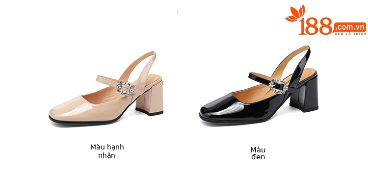 Giày sandal cao gót nữ quai ngang mũi tròn bít, gót 7 cm, phong cách Mary Jane — màu đen, Rượu vang đỏ, màu mơ, bạc chi tiết 4