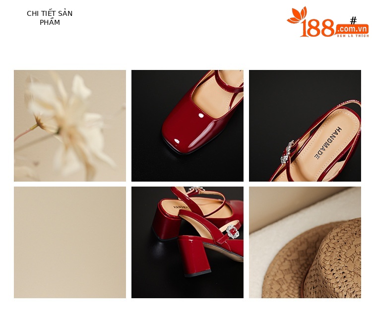Giày sandal cao gót nữ quai ngang mũi tròn bít, gót 7 cm, phong cách Mary Jane — màu đen, Rượu vang đỏ, màu mơ, bạc chi tiết 6