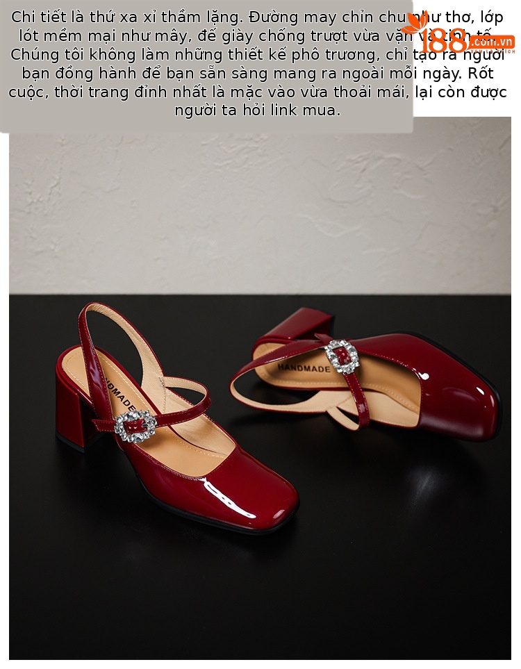 Giày sandal cao gót nữ quai ngang mũi tròn bít, gót 7 cm, phong cách Mary Jane — màu đen, Rượu vang đỏ, màu mơ, bạc chi tiết 9