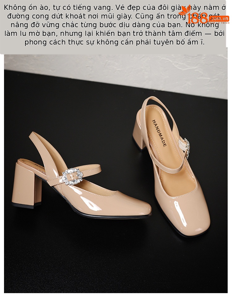 Giày sandal cao gót nữ quai ngang mũi tròn bít, gót 7 cm, phong cách Mary Jane — màu đen, Rượu vang đỏ, màu mơ, bạc chi tiết 10