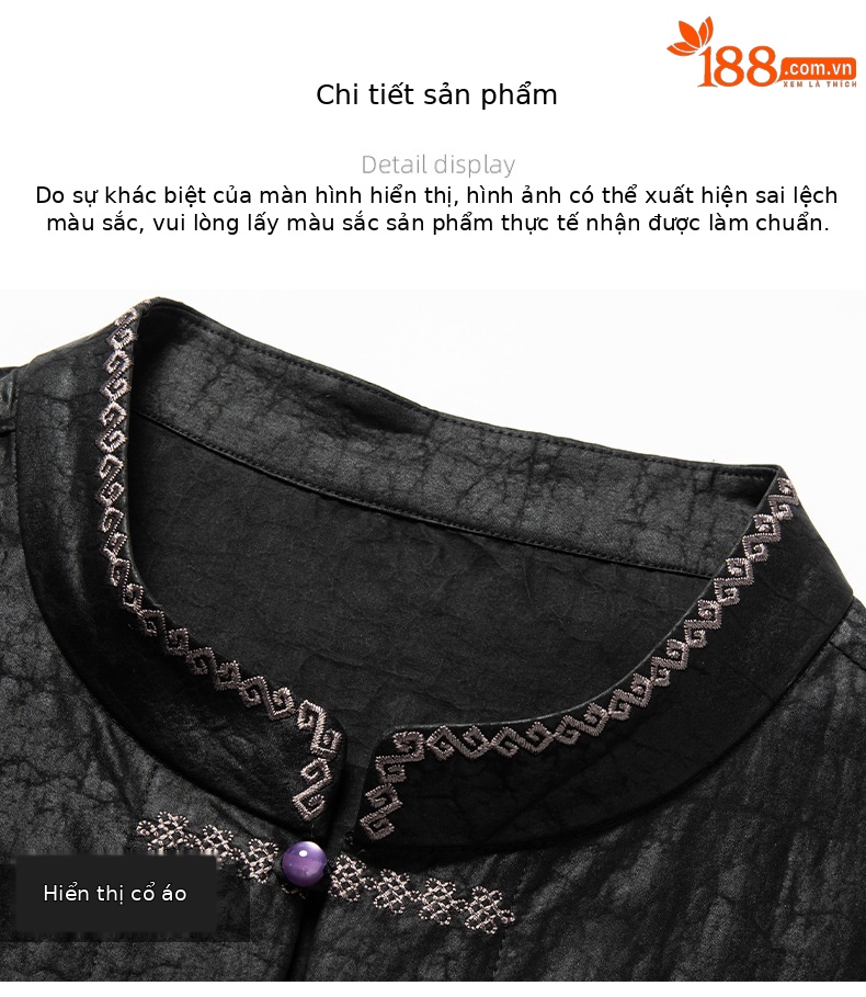 Áo sơ mi ngắn tay nam họa tiết rùa crack, chất lụa mulberry, form rộng thoáng mát — Da đen 26A209 chi tiết 13