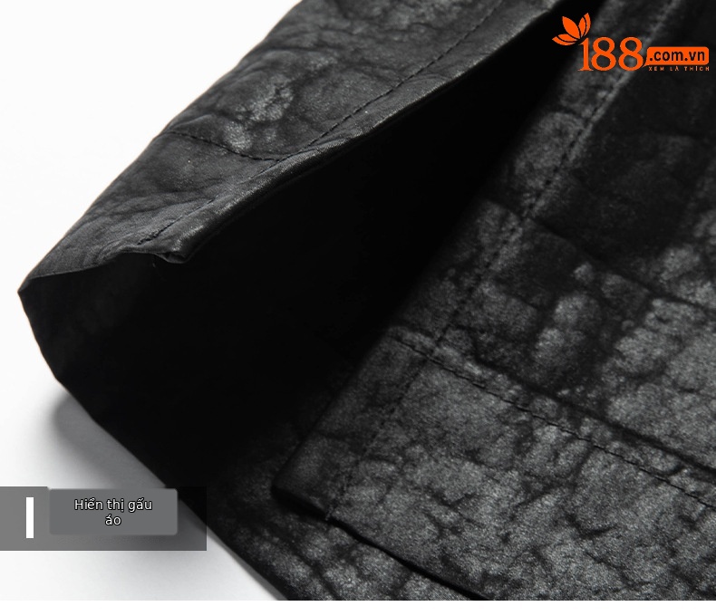 Áo sơ mi ngắn tay nam họa tiết rùa crack, chất lụa mulberry, form rộng thoáng mát — Da đen 26A209 chi tiết 17