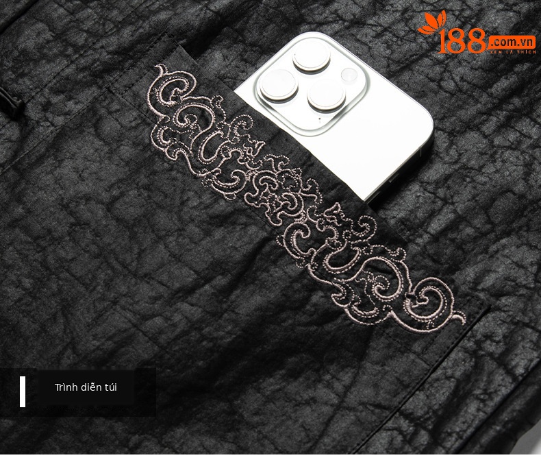 Áo sơ mi ngắn tay nam họa tiết rùa crack, chất lụa mulberry, form rộng thoáng mát — Da đen 26A209 chi tiết 18