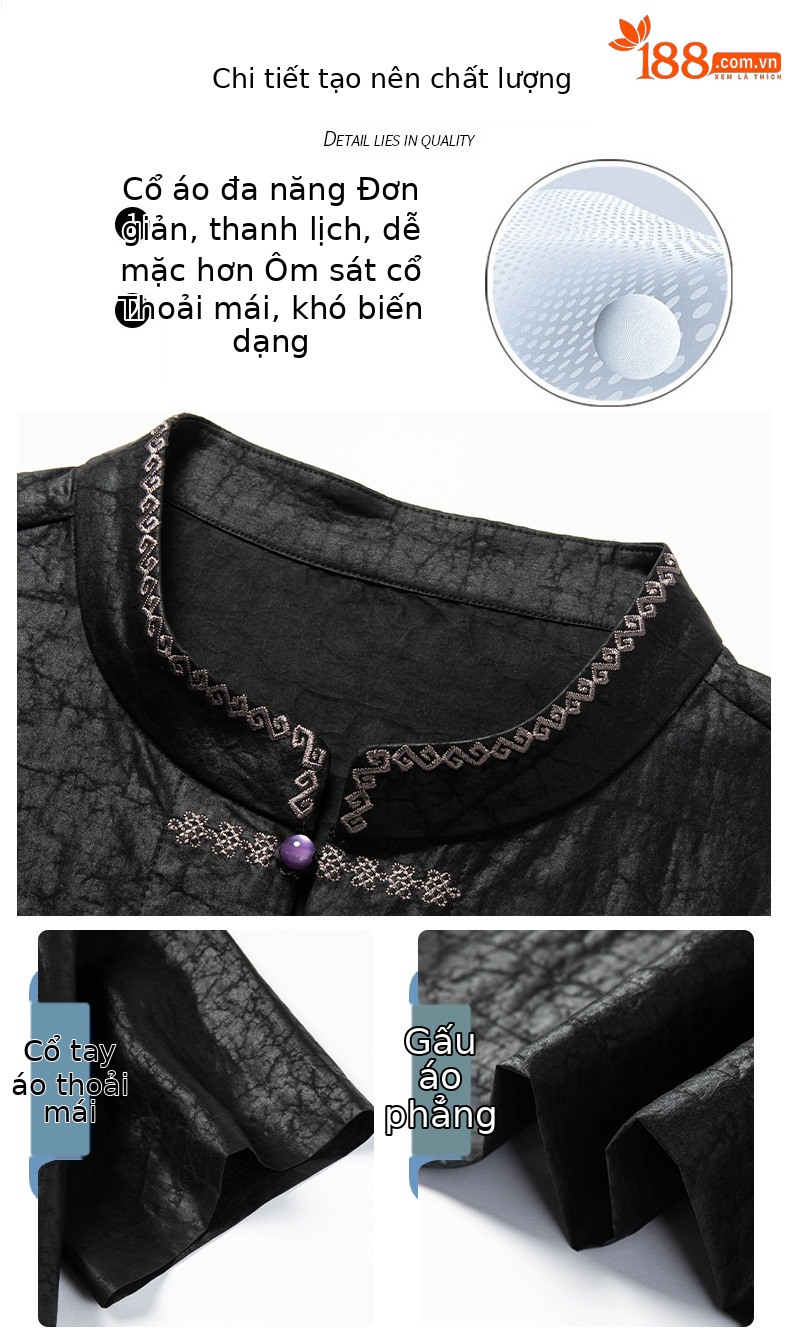 Áo sơ mi ngắn tay nam họa tiết rùa crack, chất lụa mulberry, form rộng thoáng mát — Da đen 26A209 chi tiết 4
