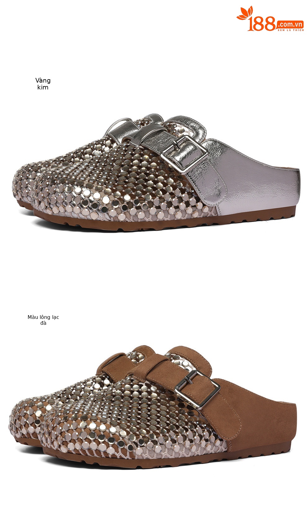 Giày sandal nữ hở mũi đính đá pha lê Burken mùa hè 2026, dáng nửa dép đi làm tiện lợi — 6099 lạc đà, 6099 Vàng chi tiết 8