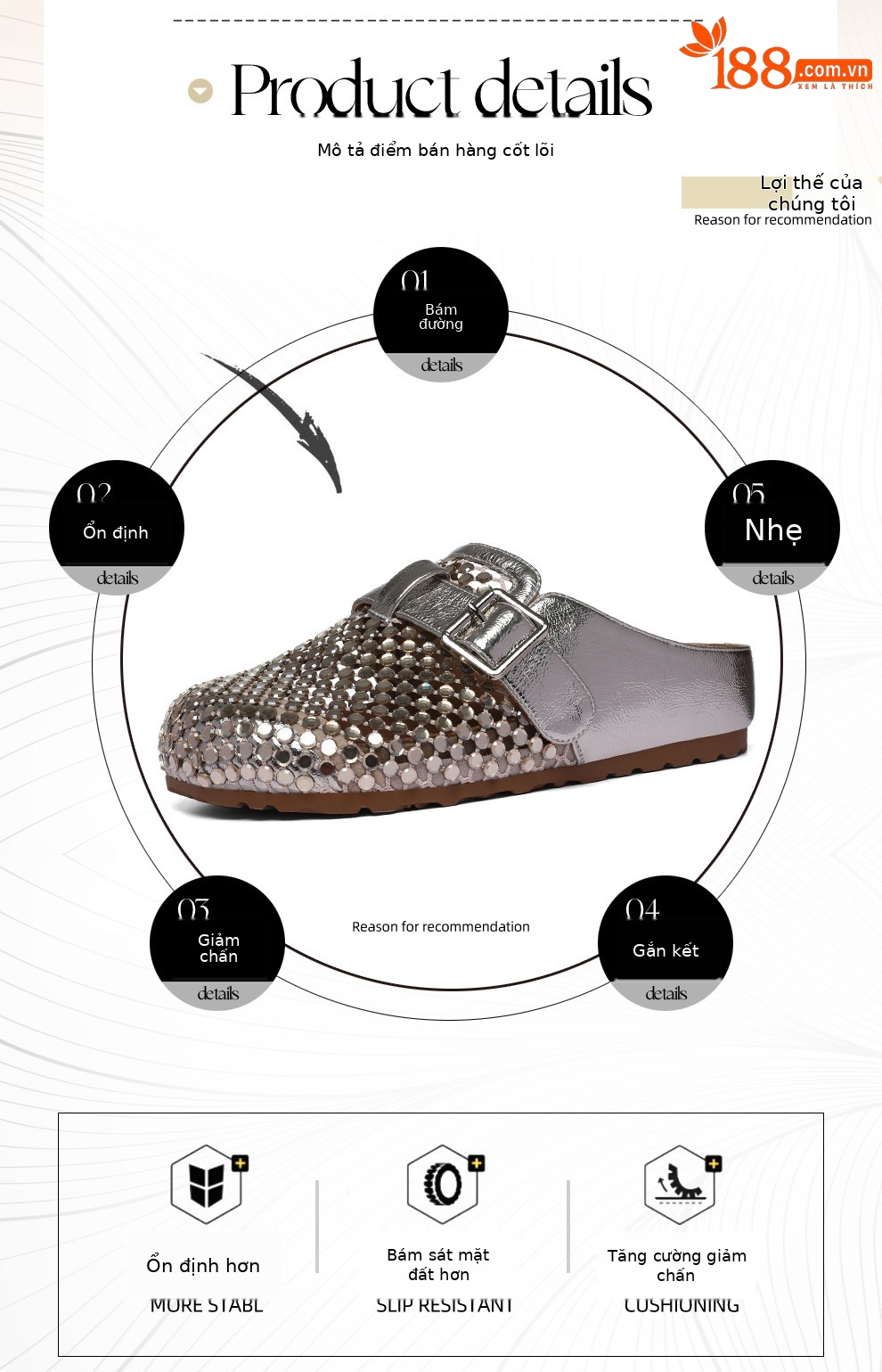 Giày sandal nữ hở mũi đính đá pha lê Burken mùa hè 2026, dáng nửa dép đi làm tiện lợi — 6099 lạc đà, 6099 Vàng chi tiết 2