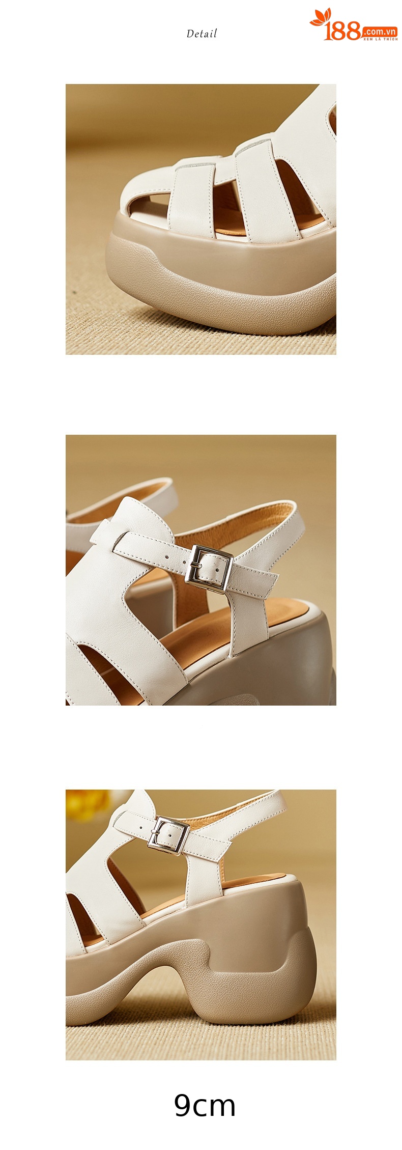 Sandal cao gót nữ mũi bao đế platform 9 cm quai chữ T kiểu La Mã — nâu sẫm chi tiết 3