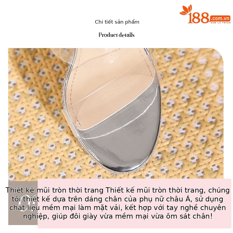 Sandal cao gót nữ quai ngang trong suốt đế platform gót 11 cm — Bạc-11cm chi tiết 3