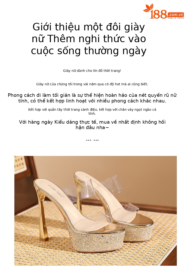 Sandal cao gót nữ quai ngang trong suốt đế platform gót 11 cm — Bạc-11cm chi tiết 2