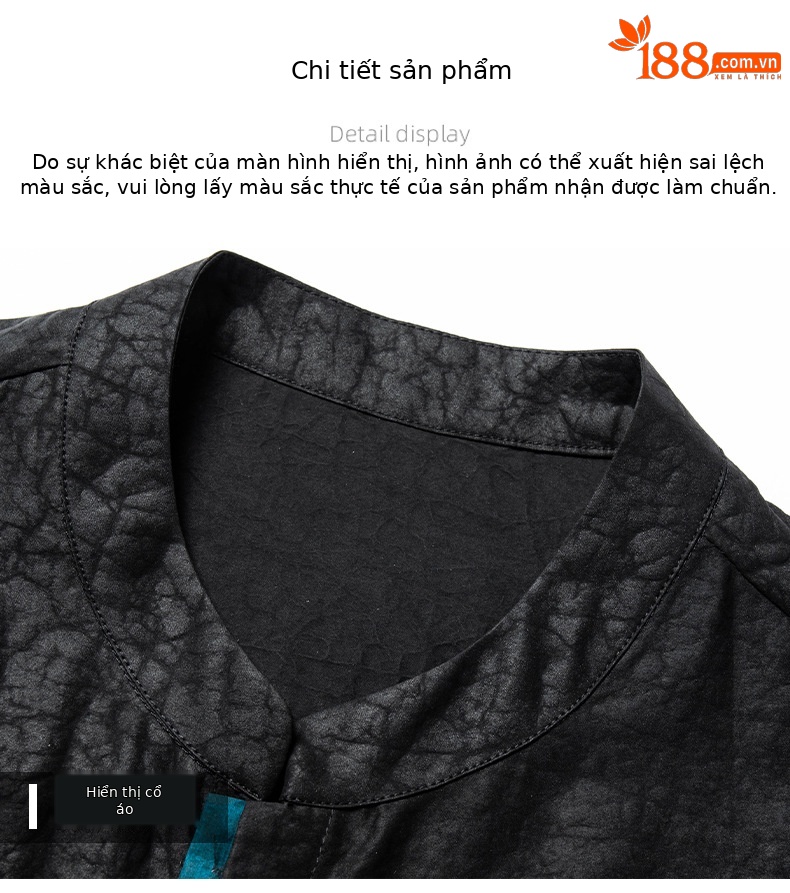Áo sơ mi ngắn tay nam cổ đứng lụa tơ tằm 100% Mulberry Silk phong cách vintage — Da đen 26638 chi tiết 12