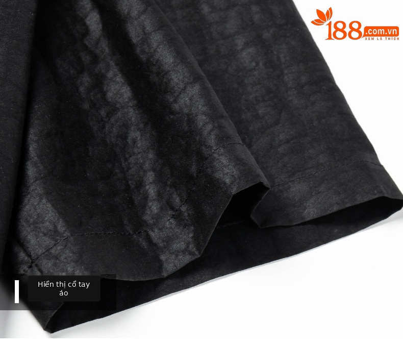 Áo sơ mi ngắn tay nam cổ đứng lụa tơ tằm 100% Mulberry Silk phong cách vintage — Da đen 26638 chi tiết 15