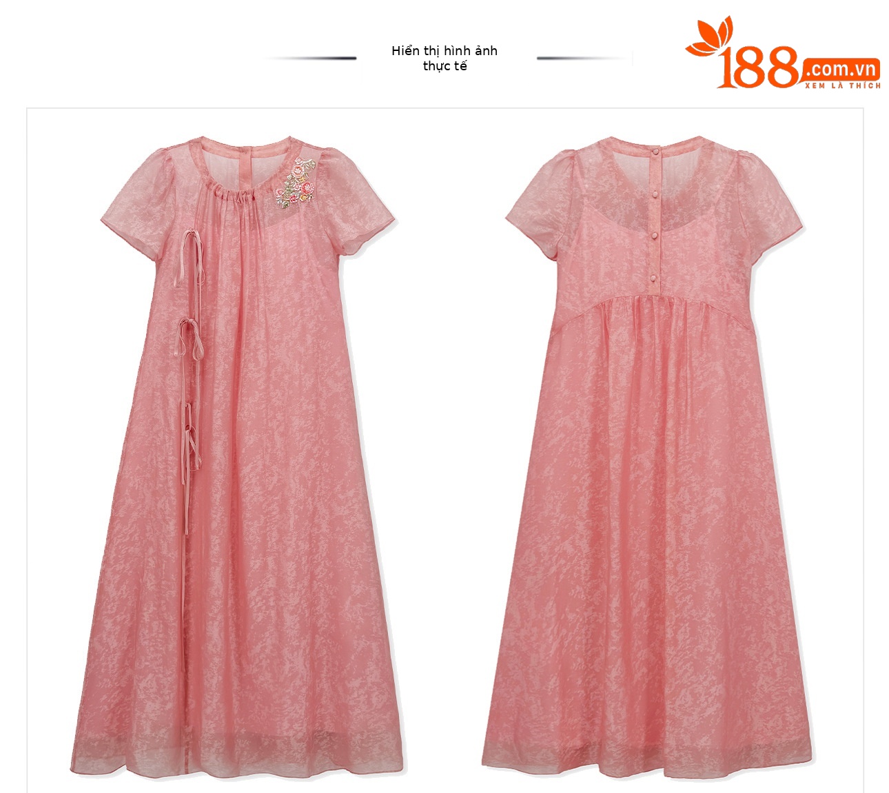 Đầm maxi nữ thắt eo phong cách Tân Trung Hoa tay ngắn — Hồng【Phiên bản tay ngắn】 chi tiết 11