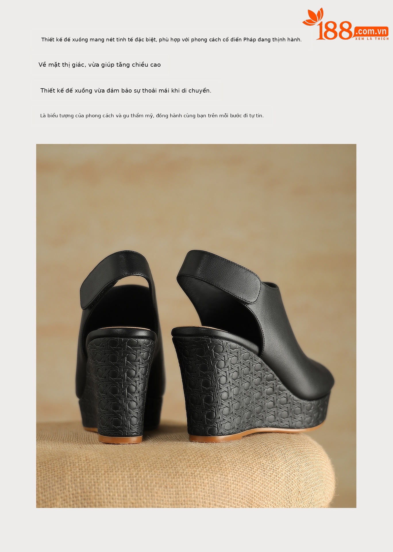 Sandal cao gót nữ quai ngang mũi hở đế xuồng gót 9 cm — màu đen, màu trắng ngà chi tiết 4