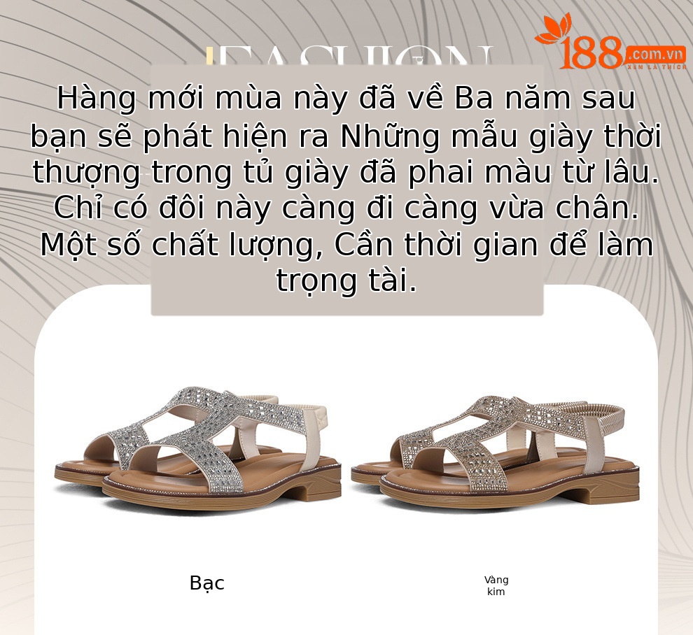 Giày sandal cao gót nữ hở mũi đính kim cương quai chữ T phong cách La Mã — 6109 Bạc, 6109 Vàng chi tiết 1