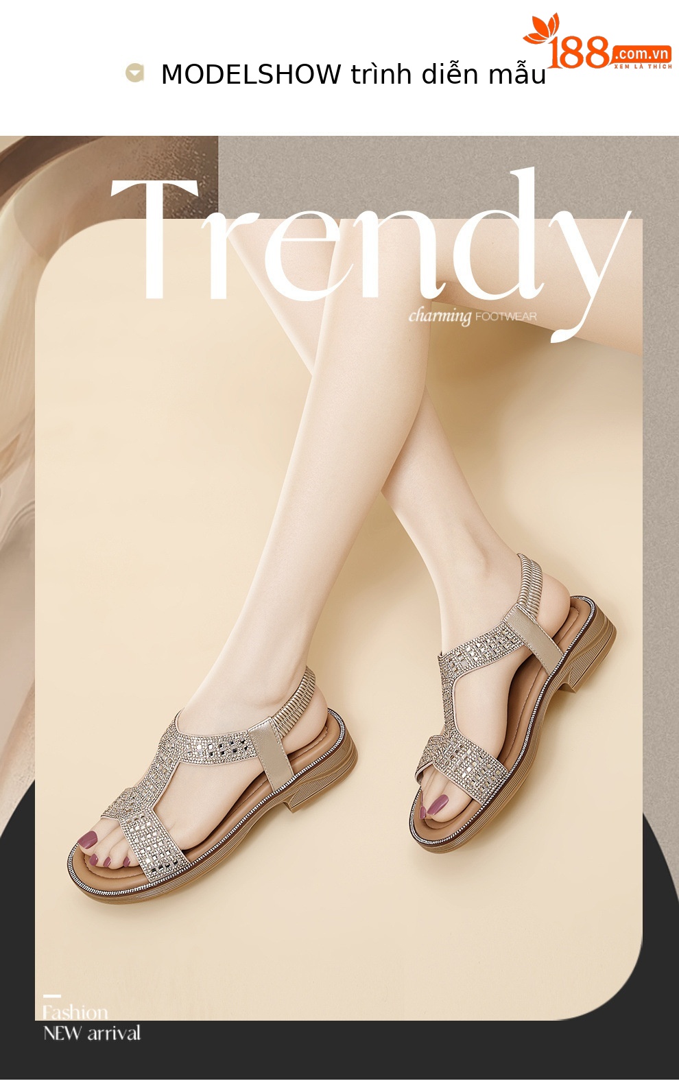 Giày sandal cao gót nữ hở mũi đính kim cương quai chữ T phong cách La Mã — 6109 Bạc, 6109 Vàng chi tiết 3