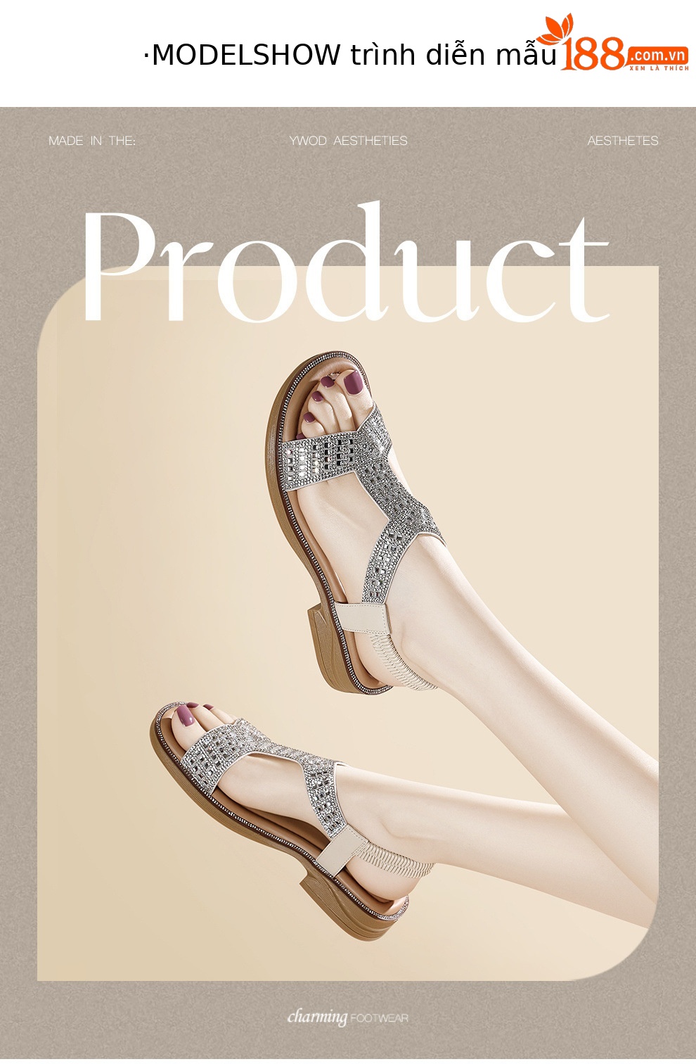 Giày sandal cao gót nữ hở mũi đính kim cương quai chữ T phong cách La Mã — 6109 Bạc, 6109 Vàng chi tiết 4