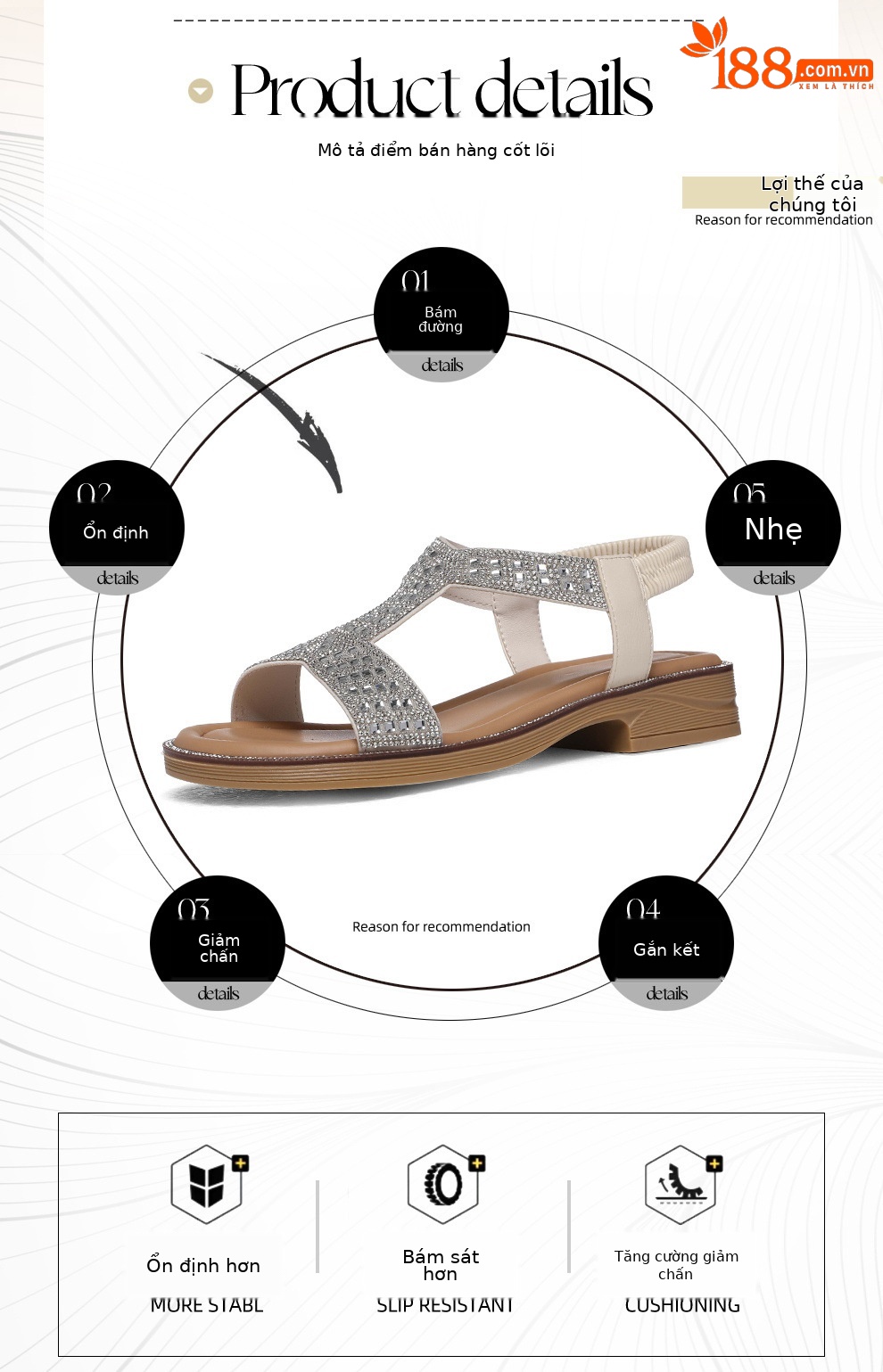 Giày sandal cao gót nữ hở mũi đính kim cương quai chữ T phong cách La Mã — 6109 Bạc, 6109 Vàng chi tiết 2