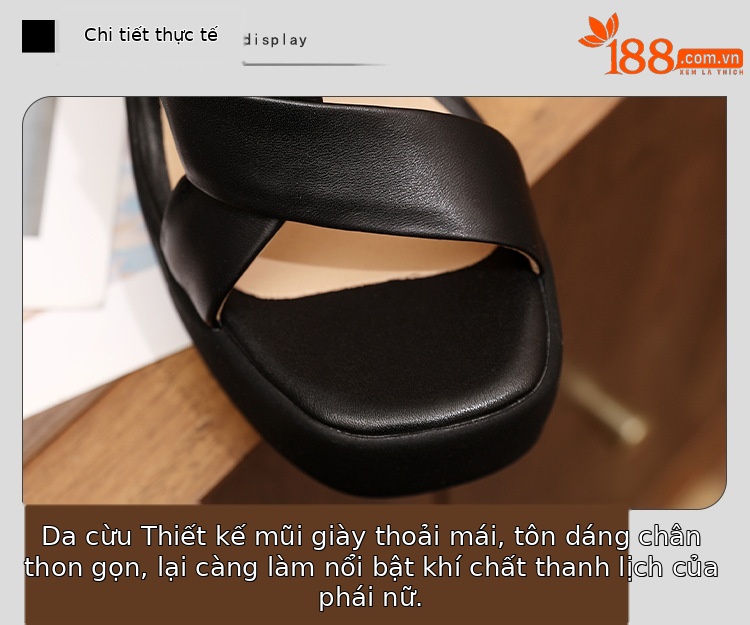 Sandal cao gót nữ hở mũi phong cách La Mã, đế xuồng, gót 9 cm, da cừu mềm — màu đen, màu trắng ngà chi tiết 14