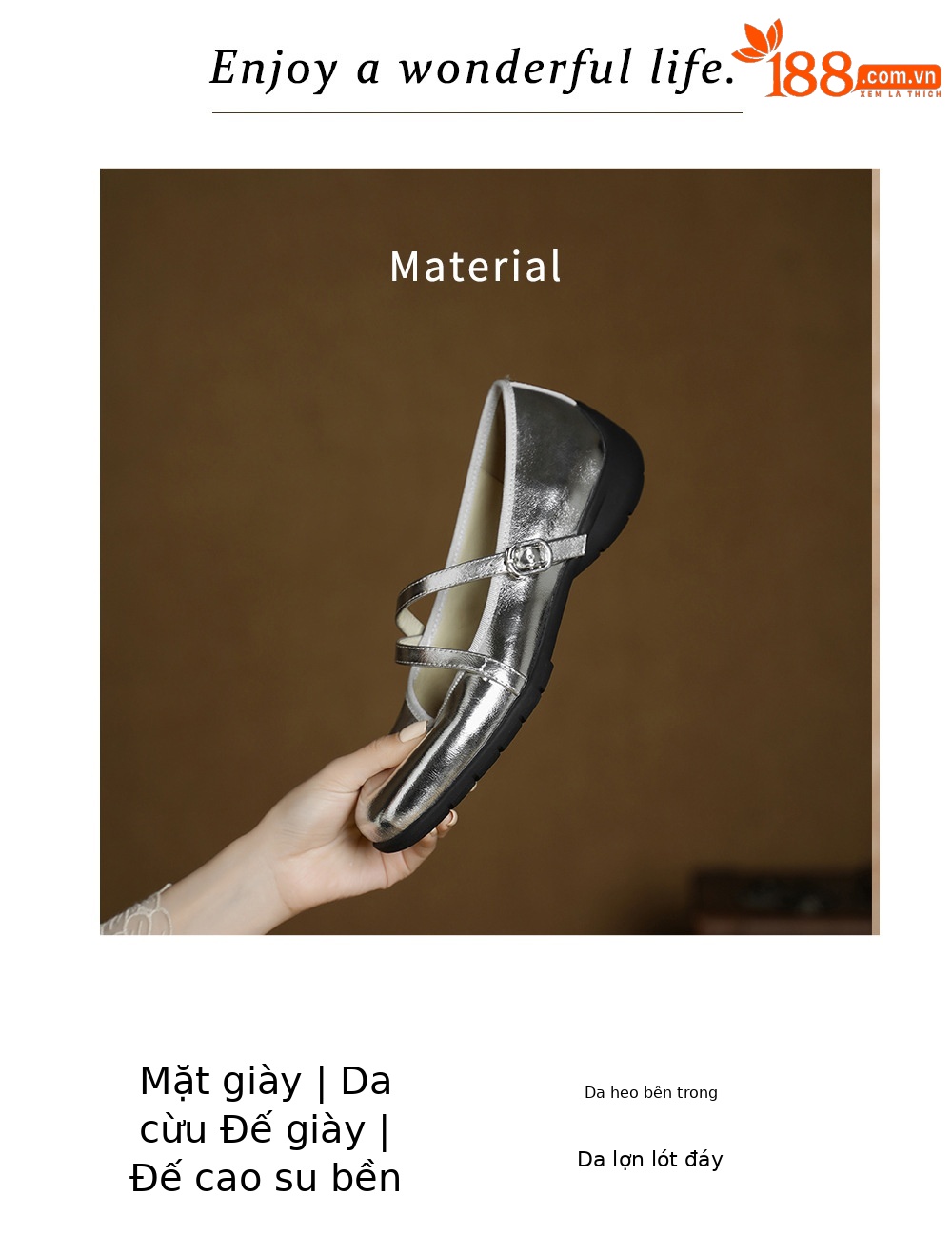 Giày Mary Jane nữ da cừu miệng nông đế bệt phong cách học sinh quai ngang khóa Velcro — đen chi tiết 3