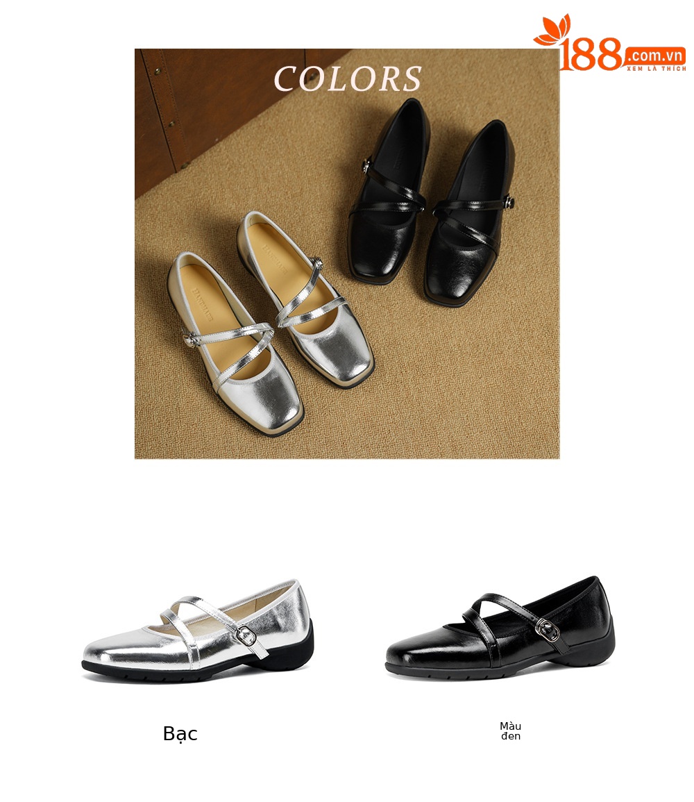 Giày Mary Jane nữ da cừu miệng nông đế bệt phong cách học sinh quai ngang khóa Velcro — đen chi tiết 4