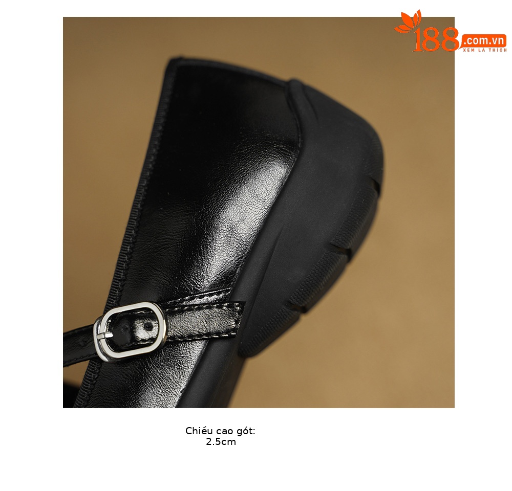 Giày Mary Jane nữ da cừu miệng nông đế bệt phong cách học sinh quai ngang khóa Velcro — đen chi tiết 18