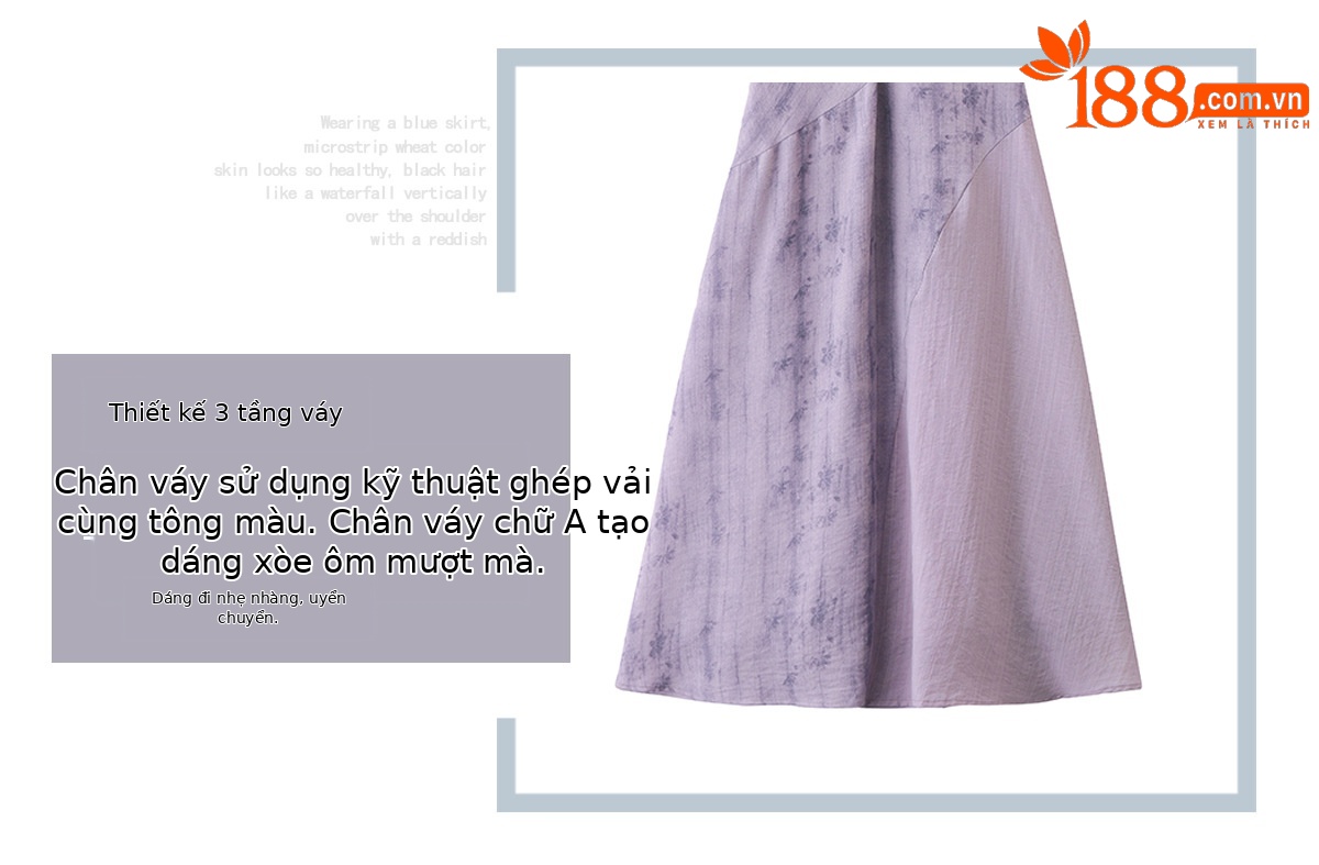 Đầm maxi cổ đứng tay ngắn dáng suông thắt eo phong cách Trung Hoa hiện đại — màu tím chi tiết 4