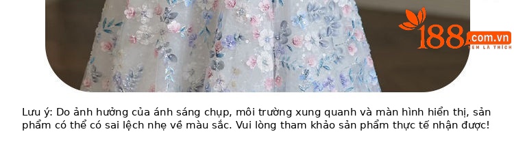 Đầm maxi nữ thêu hoa xanh cổ yếm dáng công chúa — Màu ảnh chi tiết 3