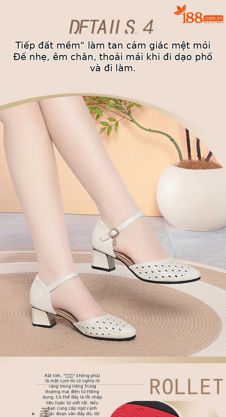Sandal cao gót nữ mũi hở da thật phong cách cổ điển — màu đen chi tiết 5