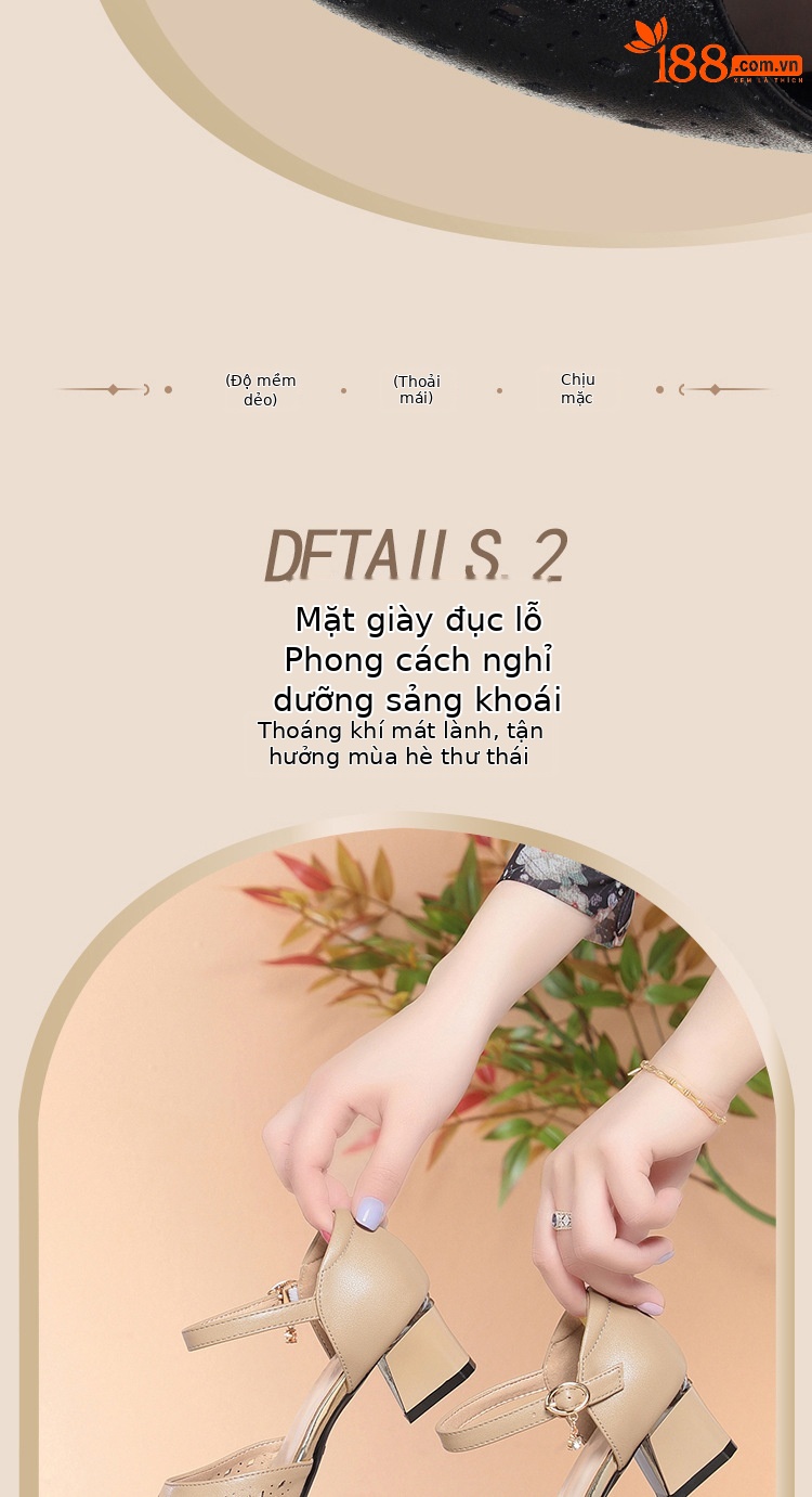 Sandal cao gót nữ mũi hở da thật phong cách cổ điển — màu đen chi tiết 3