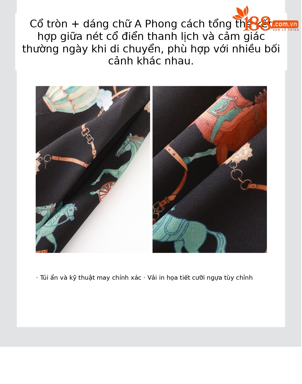 Đầm chữ A tay ngắn in họa tiết chiffon mùa hè — màu đen chi tiết 9