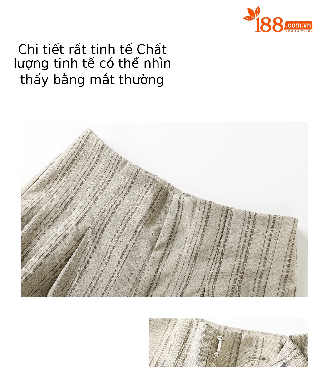 Quần culottes nữ ống rộng sọc kẻ dọc chất liệu tencel cao cấp phong cách công sở — màu kaki chi tiết 7