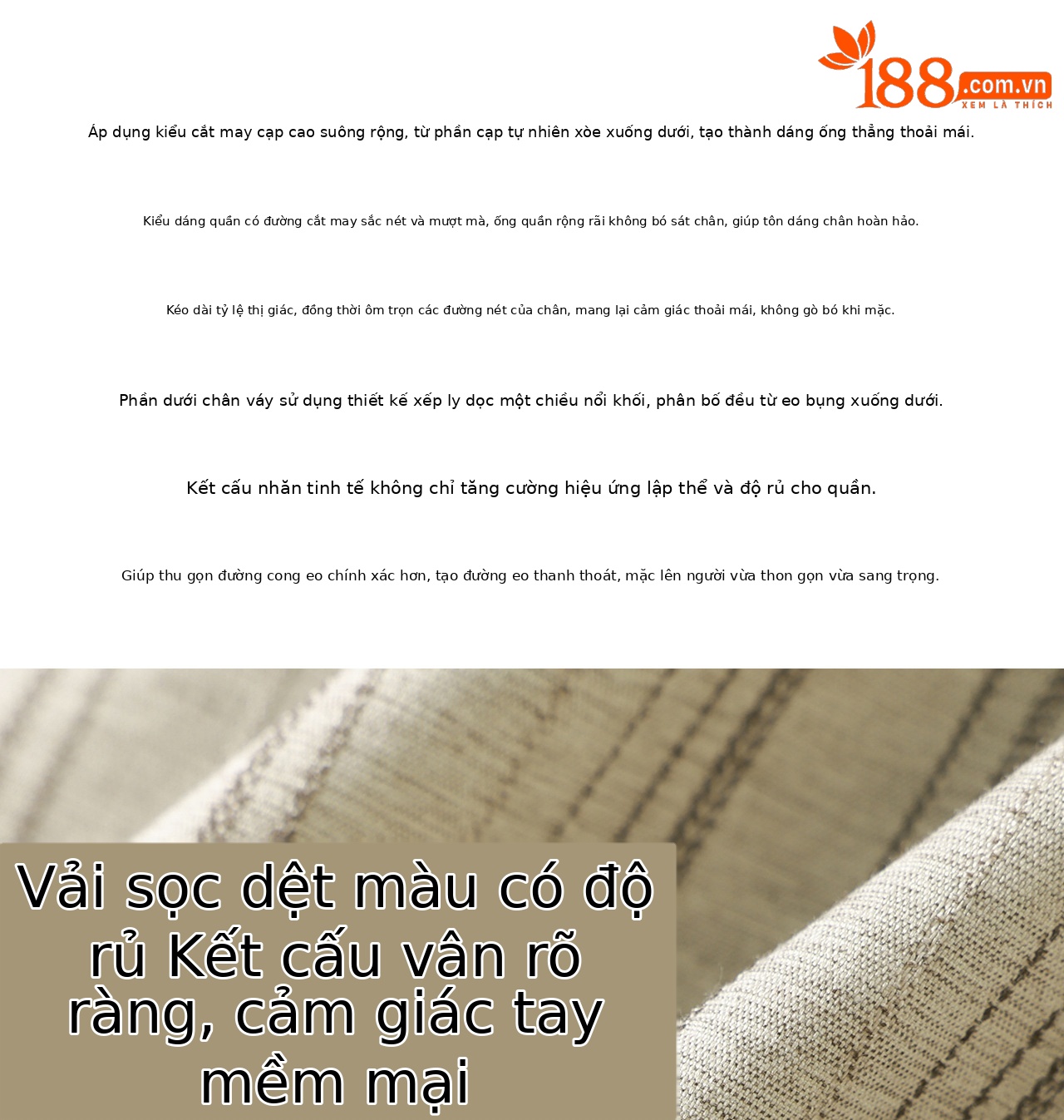 Quần culottes nữ ống rộng sọc kẻ dọc chất liệu tencel cao cấp phong cách công sở — màu kaki chi tiết 3