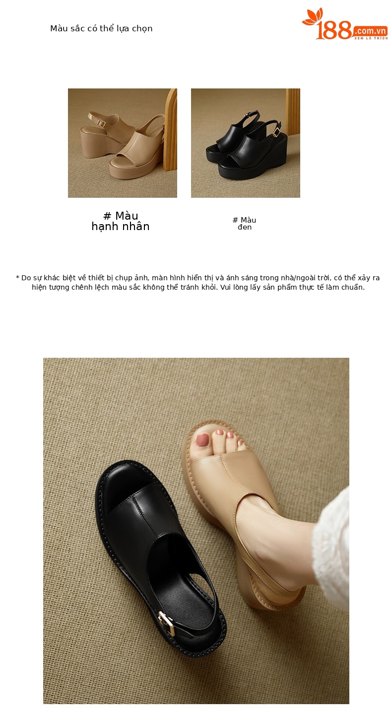 Sandal nữ đế xuồng cao gót mũi hở quai ngang da bò thật — màu đen, màu mơ chi tiết 3