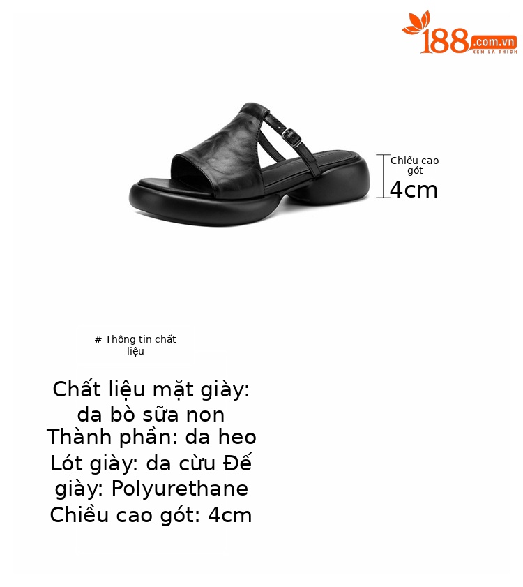Sandal hở mũi nữ quai ngang đế dày da bò — màu nâu chi tiết 3