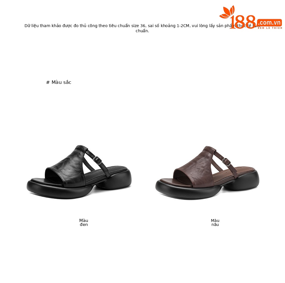 Sandal hở mũi nữ quai ngang đế dày da bò — màu nâu chi tiết 4