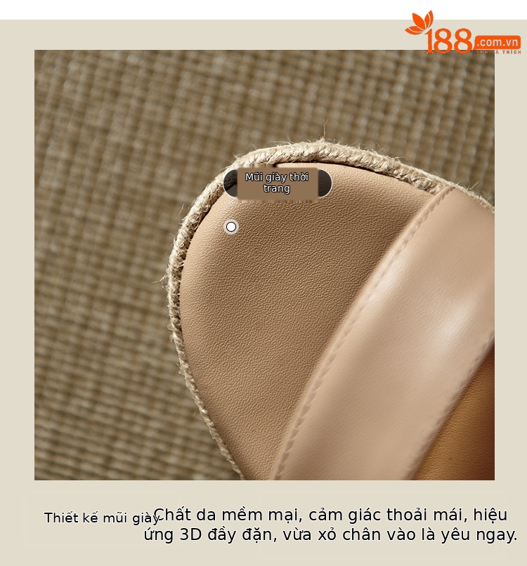 Sandal cao gót nữ hở mũi đế xuồng đan rơm, phối nơ và chấm bi — màu trắng, màu mơ chi tiết 4