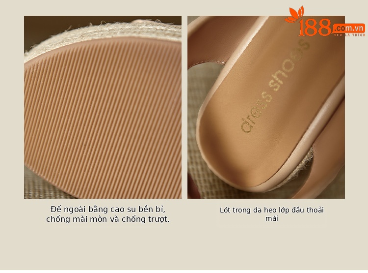 Sandal cao gót nữ hở mũi đế xuồng đan rơm, phối nơ và chấm bi — màu trắng, màu mơ chi tiết 6