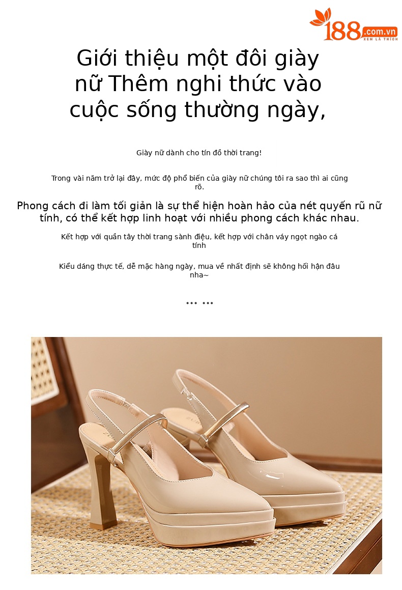 Sandal cao gót nữ mũi nhọn quai ngang gót 11 cm đế platform — Màu nude - 11cm chi tiết 2