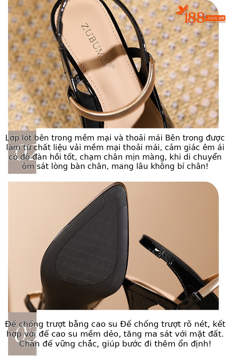 Sandal cao gót nữ mũi nhọn quai ngang gót 11 cm đế platform — Màu nude - 11cm chi tiết 4
