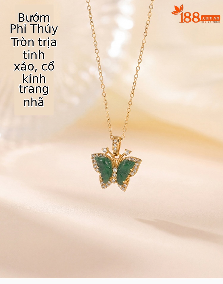 Mặt dây chuyền bạc S925 hình bướm đính đá Emerald tự nhiên phong cách Trung Quốc — Màu bạc (mặt dây chuyền đơn - không bao gồm dây chuyền) chi tiết 1
