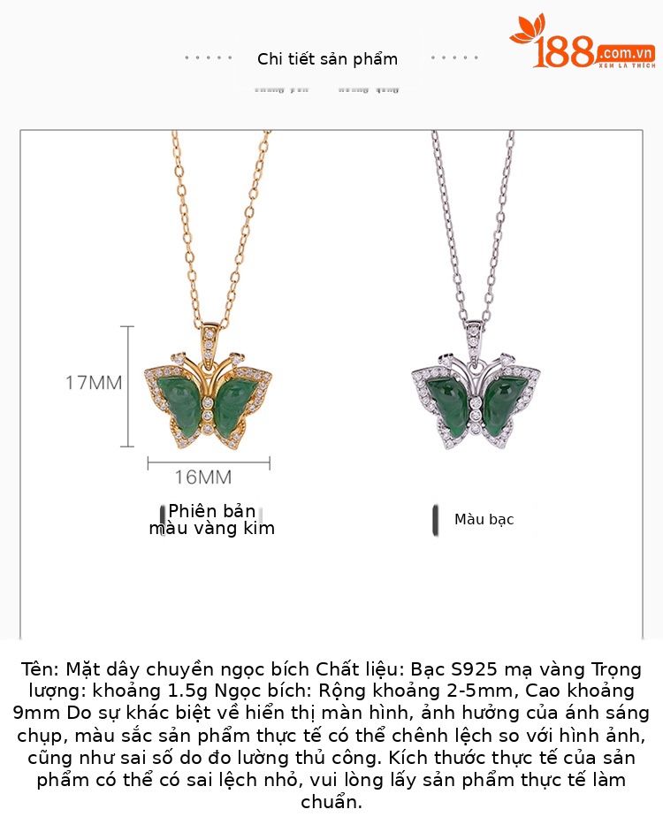 Mặt dây chuyền bạc S925 hình bướm đính đá Emerald tự nhiên phong cách Trung Quốc — Màu bạc (mặt dây chuyền đơn - không bao gồm dây chuyền) chi tiết 2