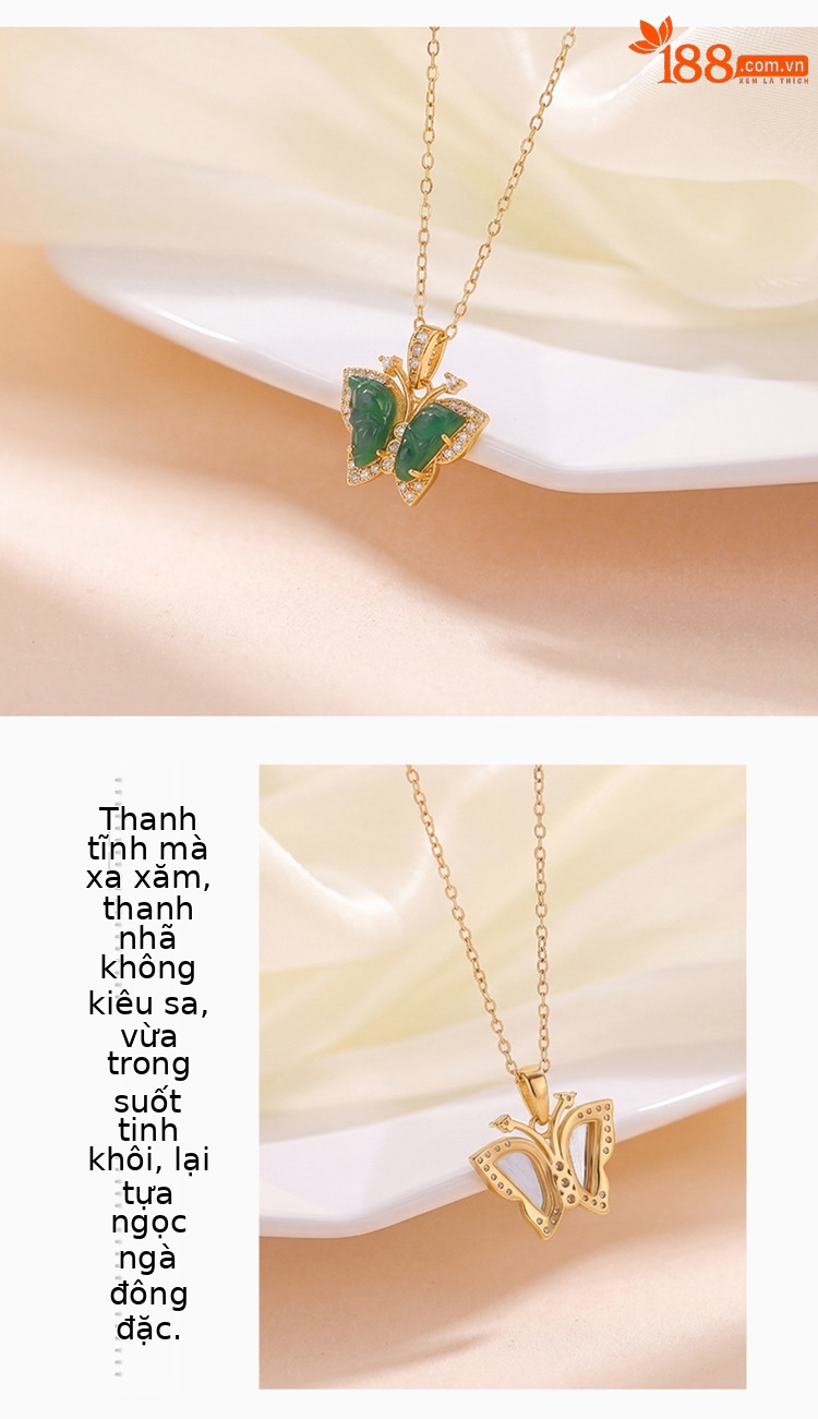 Mặt dây chuyền bạc S925 hình bướm đính đá Emerald tự nhiên phong cách Trung Quốc — Màu bạc (mặt dây chuyền đơn - không bao gồm dây chuyền) chi tiết 3