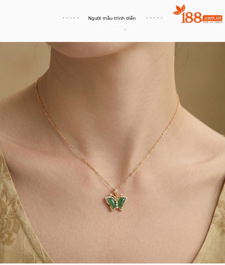 Mặt dây chuyền bạc S925 hình bướm đính đá Emerald tự nhiên phong cách Trung Quốc — Màu bạc (mặt dây chuyền đơn - không bao gồm dây chuyền) chi tiết 5